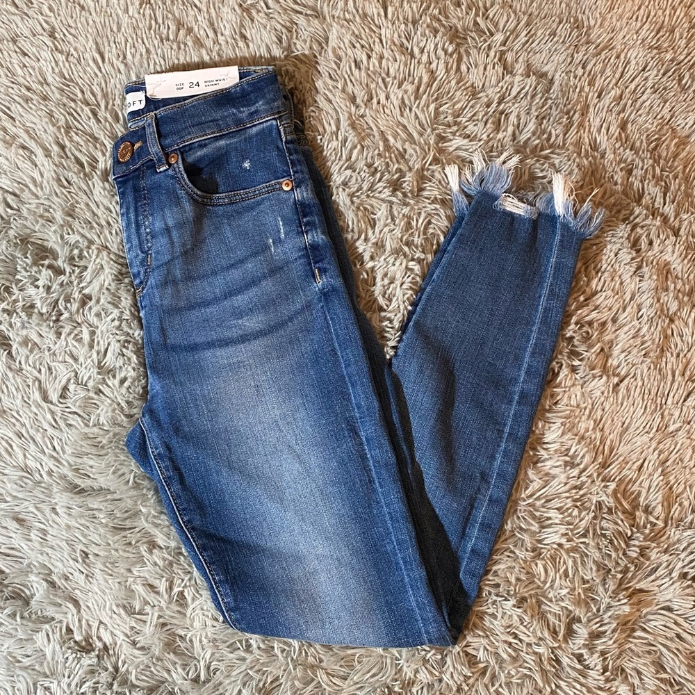 LOFT | Petite High Waist Chewed Hem Skinny Jeans